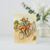 自転車の郵便はがきに乗るヴィンテージのウサギ ポストカード (スタンド正面)