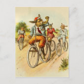 自転車の郵便はがきに乗るヴィンテージのウサギ ポストカード (正面)