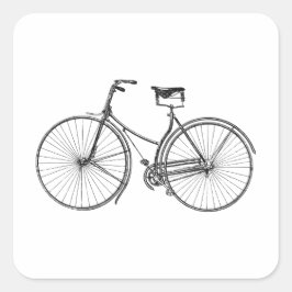 自転車の黒と白のイラストステッカー スクエアシール