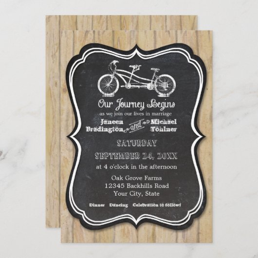 自転車の黒板スタイル素朴カントリータイポグラフィ 招待状 (正面/裏面)