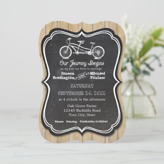 自転車の黒板スタイル素朴カントリータイポグラフィ 招待状 (スタンド正面)