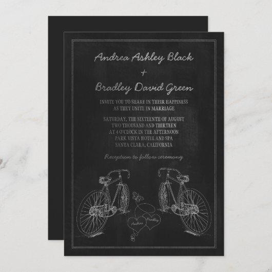 自転車の黒板ハート結婚式招待状 招待状 (正面/裏面)