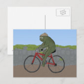 自転車はがきに乗ったカエル紳士 ポストカード (正面/裏面)