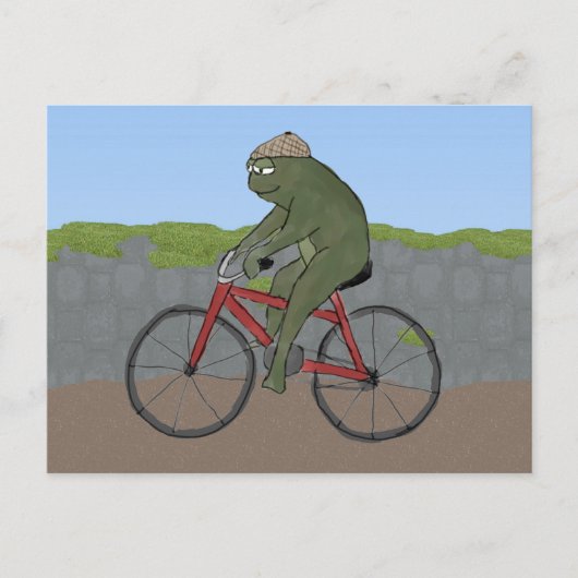 自転車はがきに乗ったカエル紳士 ポストカード (正面)