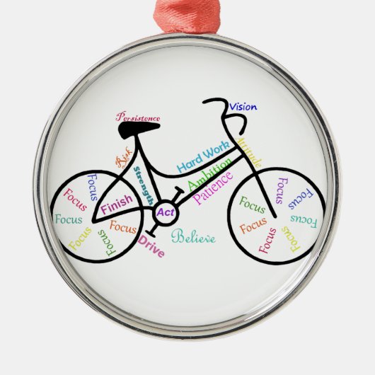 自転車やる気を起こさせるのスポーツファン向け言葉 メタルオーナメント (正面)