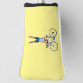 自転車を持ち上げるサイクリスト ゴルフヘッドカバー (回転90)