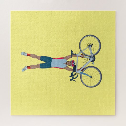 自転車を持ち上げるサイクリスト ジグソーパズル (横)