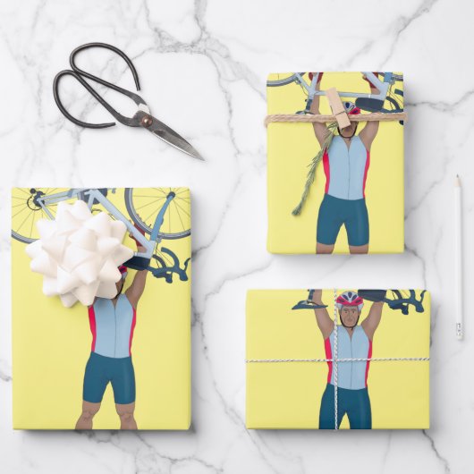 自転車を持ち上げるサイクリスト ラッピングペーパーシート (正面)