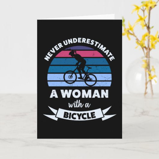 自転車を持つ女性 面白い 母へのプレゼント 妻へのギフト カード (黄色い花)