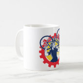 自転車を運ぶサイクリスト 自転車整備士 ギア コーヒーマグカップ (正面左)