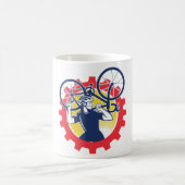自転車を運ぶサイクリスト 自転車整備士 ギア コーヒーマグカップ (中央)