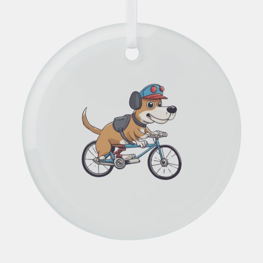 自転車を運転している犬 ガラスオーナメント (正面)