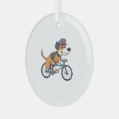 自転車を運転している犬 ガラスオーナメント (正面左)