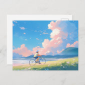 自転車アニメに乗る青空 ポストカード (正面/裏面)