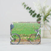 自転車アート、2サイクリストと緑の背景 ポストカード (スタンド正面)