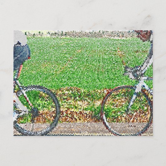 自転車アート、2サイクリストと緑の背景 ポストカード (正面)