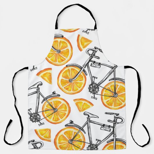 自転車オレンジ：水彩夏パターン エプロン (正面)