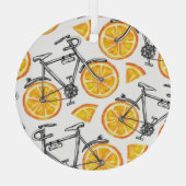 自転車オレンジ:水彩夏パターン ガラスオーナメント (裏面)