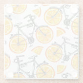 自転車オレンジ：水彩夏パターン ガラスコースター (裏面)