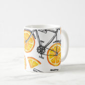 自転車オレンジ:水彩夏パターン コーヒーマグカップ (正面右)