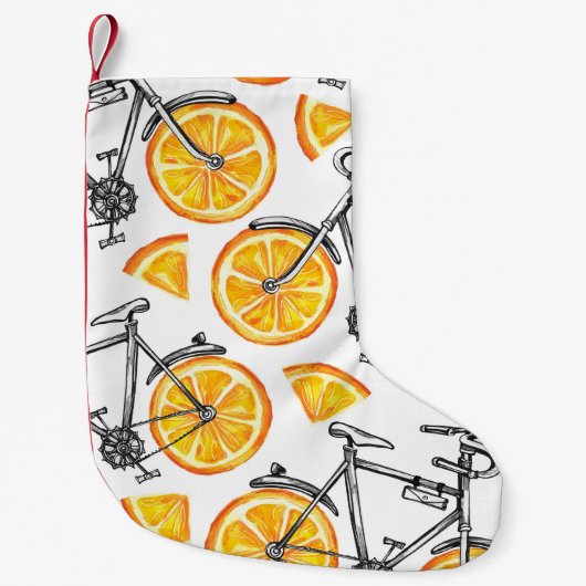 自転車オレンジ：水彩夏パターン スモールクリスマスストッキング (正面)
