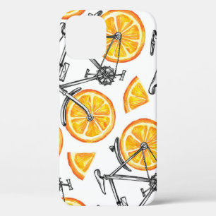 自転車オレンジ:水彩夏パターン iPhone 12ケース
