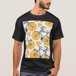 自転車オレンジ:水彩夏パターン Tシャツ