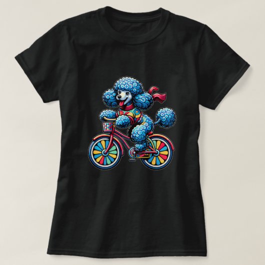 自転車カラフル乗りプードルドッグパピーラバーシック Tシャツ (デザイン正面)