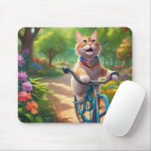 自転車カラフル用マウスパッドの猫との花模様 マウスパッド (マウス)