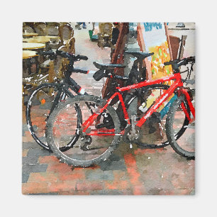 自転車カラフル通りシーン マグネット