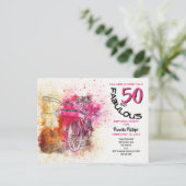 自転車ガーリー50及び素晴らしい誕生日招待状 ポストカード (スタンド正面)