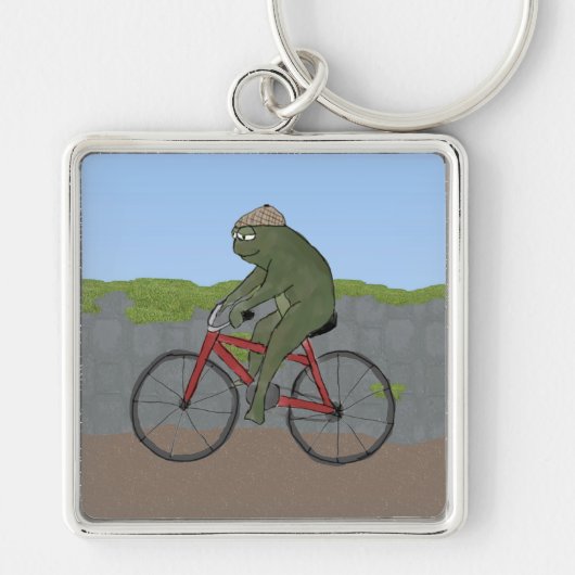 自転車キーチェーンのカエル紳士 キーホルダー (正面)