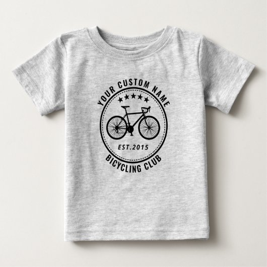 自転車クラブまたはロケーション名のカスタムグレー ベビーTシャツ (正面)