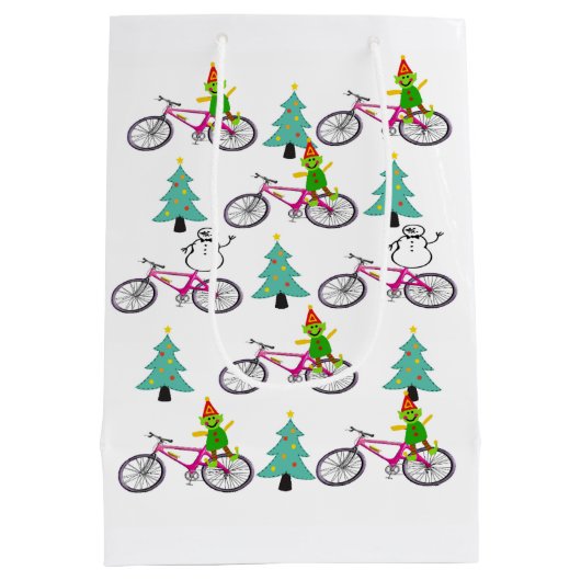 自転車クリスマスツリー雪だるま抱き枕 ミディアムペーパーバッグ (裏面)