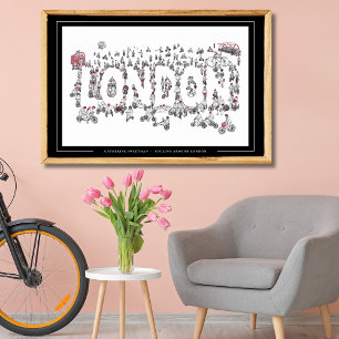 自転車サイクリングのまわりにロンドンラインアート ポスター
