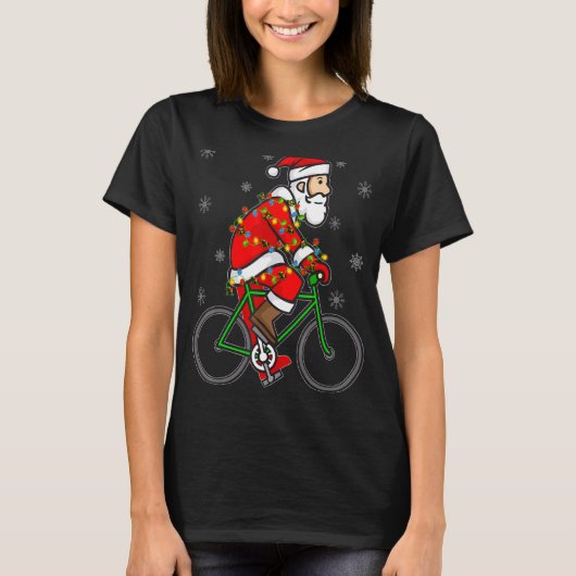 自転車サンタ乗用自転車サイクリングクリスマス Tシャツ (正面)