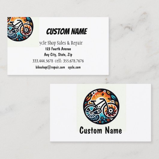 自転車バイクもしくは自転車に乗る人サイクルショップ販売・修理 名刺 (正面/裏面)