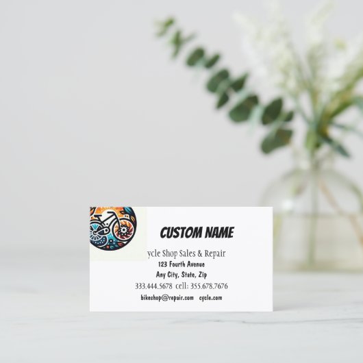 自転車バイクもしくは自転車に乗る人サイクルショップ販売・修理 名刺 (スタンド正面)