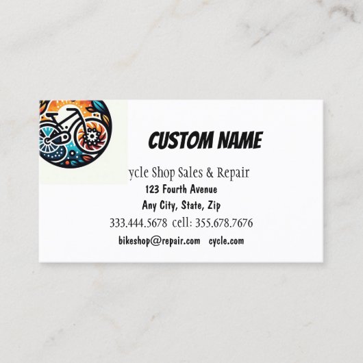 自転車バイクもしくは自転車に乗る人サイクルショップ販売・修理 名刺 (正面)