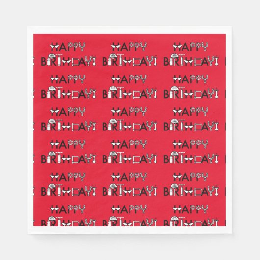 自転車パーソナライズされたテーマのタイル状グラフィック誕生日 スタンダードランチョンナプキン (正面)