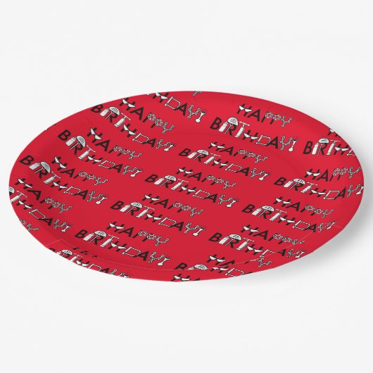 自転車パーソナライズされたテーマのタイル状グラフィック誕生日 ペーパープレート (アングル)