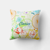 自転車パーソナライズされたモダンネオンガールズルーム クッション (裏面)