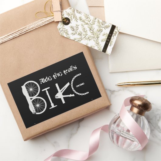 自転車パーツから作られたトレイルBIKEに乗る 長方形シール (ギフト)