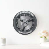 自転車パーツショップタイヤ修理オートバイ車サービス ラージ壁時計 (ホーム)