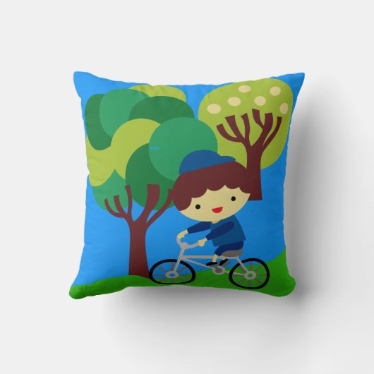 自転車ピローのブルネット少年 クッション (裏面)