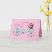 自転車ピンク誕生日の花かわいらしかご カード (黄色い花)