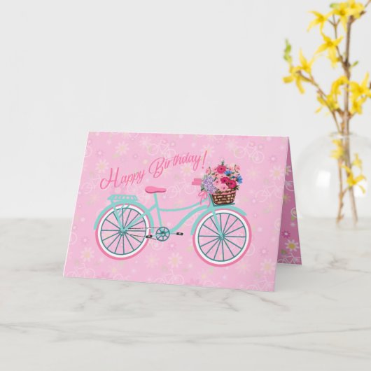自転車ピンク誕生日の花かわいらしかご カード