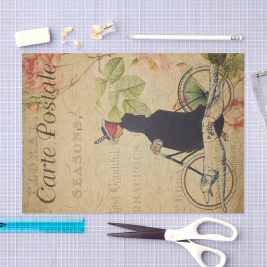 自転車フランスのと犬のデコパージュのエフェメラ 薄葉紙 (クラフト)