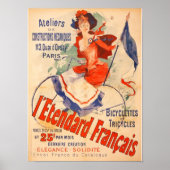 自転車フランスの女性ヴィンテージアートプリント ポスター (正面)