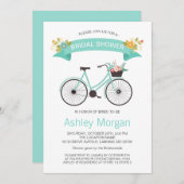 自転車ブライダルシャワーパステルミントフローラ 招待状 (正面/裏面)